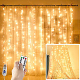 Juhefa Curtain Lights, USB Powered Fairy Lights String,IP64 Waterproof & 8 Modes Twinkle Lights for Parties, Bedroom Wedding,Valentines' Day Wall Decorations (300 LEDs,9.8x9.8Ft, Warm White)